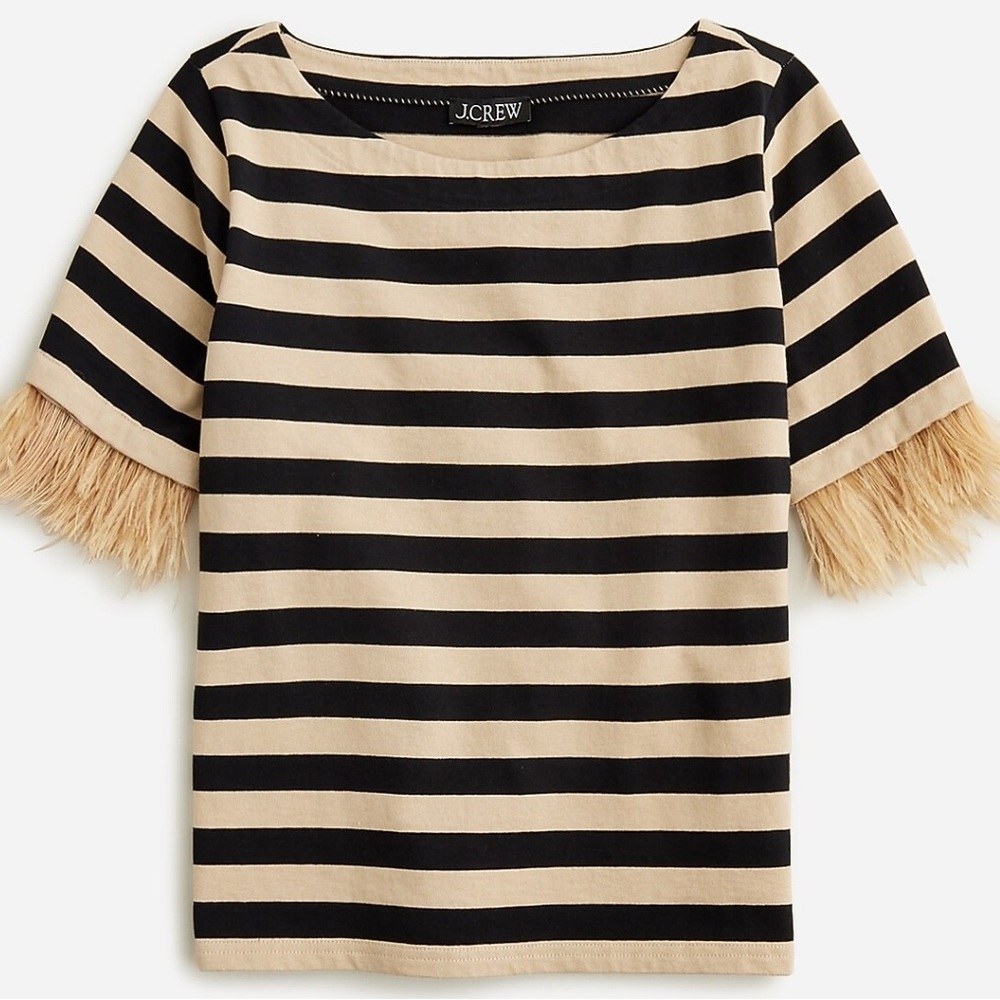 NWT J. Crew MARINER JERSEY STRIPED KNIT BOATNECK Black and Cream FEATHER TIM TOP
